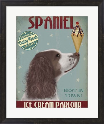Framed Springer Spaniel, Brown and White, Ice Cream Print
