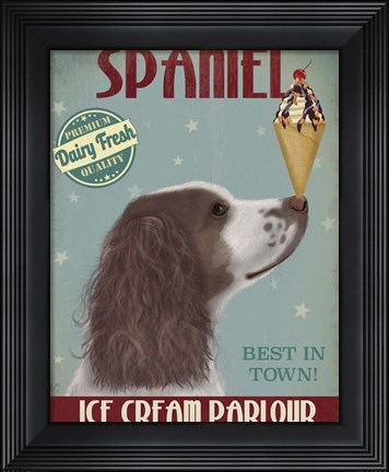 Framed Springer Spaniel, Brown and White, Ice Cream Print