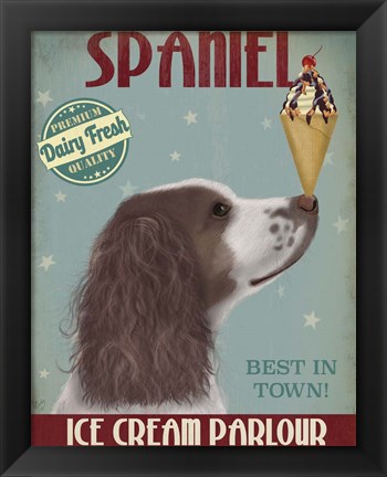 Framed Springer Spaniel, Brown and White, Ice Cream Print