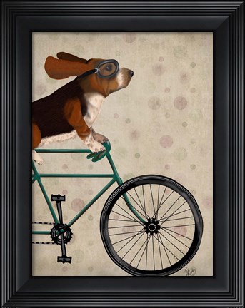 Framed Basset Hound on Bicycle Print