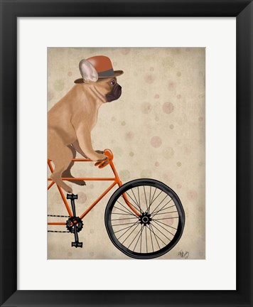 Framed French Bulldog on Bicycle Print