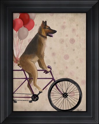 Framed German Shepherd on Bicycle Print