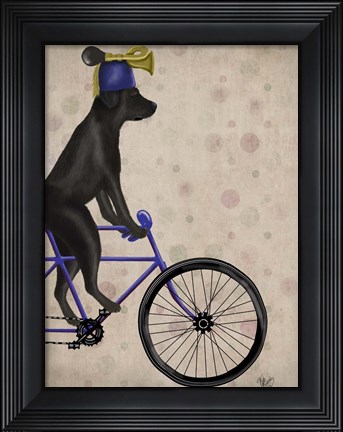 Framed Black Labrador on Bicycle Print
