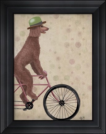 Framed Poodle on Bicycle, Brown Print