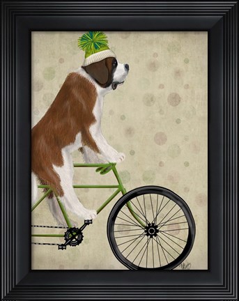 Framed St Bernard on Bicycle Print
