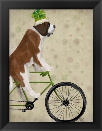 Framed St Bernard on Bicycle Print