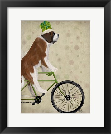 Framed St Bernard on Bicycle Print
