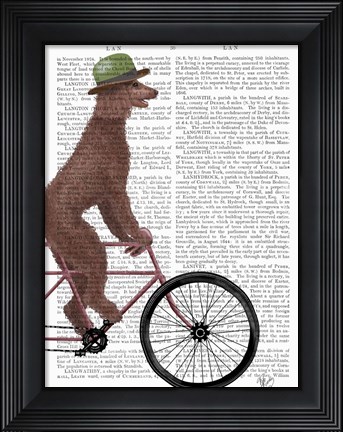 Framed Poodle on Bicycle, Brown Print