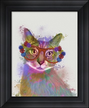 Framed Rainbow Splash Cat 1 Print