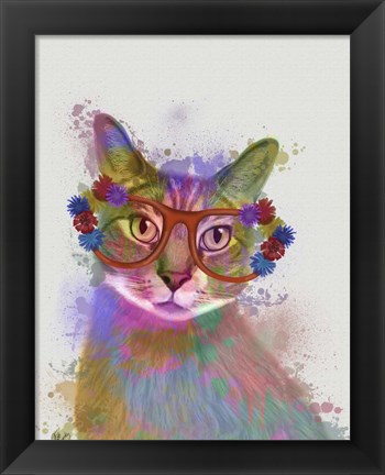 Framed Rainbow Splash Cat 1 Print