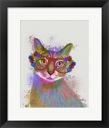 Framed Rainbow Splash Cat 1 Print