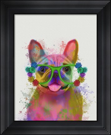 Framed Rainbow Splash French Bulldog, Portrait Print