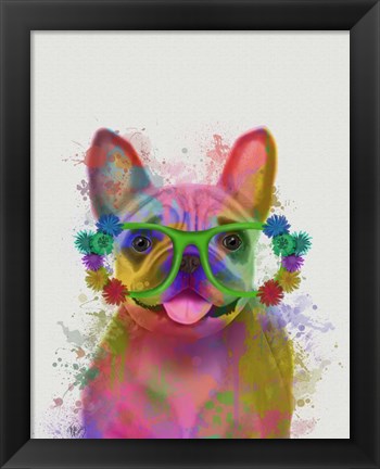 Framed Rainbow Splash French Bulldog, Portrait Print