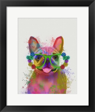 Framed Rainbow Splash French Bulldog, Portrait Print