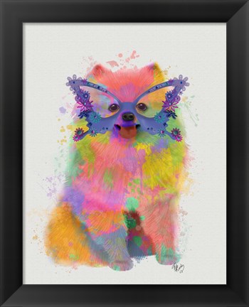 Framed Rainbow Splash Pomeranian Print