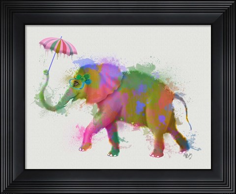 Framed Rainbow Splash Elephant Print