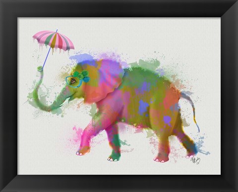 Framed Rainbow Splash Elephant Print