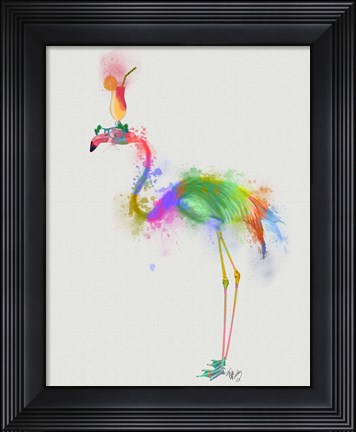 Framed Rainbow Splash Flamingo 1 Print