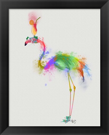 Framed Rainbow Splash Flamingo 1 Print