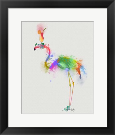 Framed Rainbow Splash Flamingo 1 Print