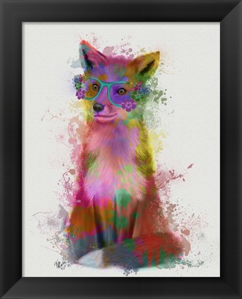 Framed Rainbow Splash Fox 1 Print