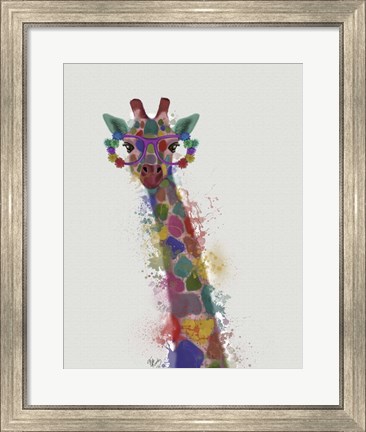 Framed Rainbow Splash Giraffe 1 Print