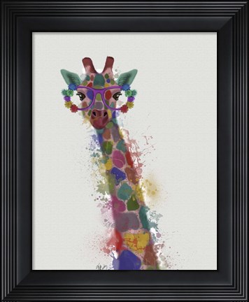 Framed Rainbow Splash Giraffe 1 Print