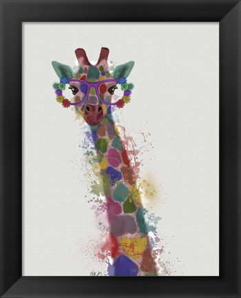Framed Rainbow Splash Giraffe 1 Print