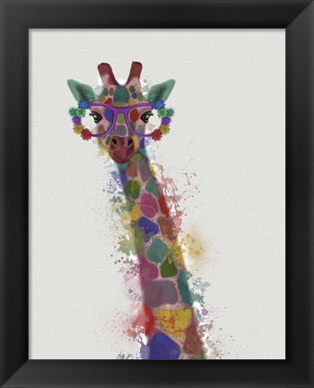 Framed Rainbow Splash Giraffe 1 Print
