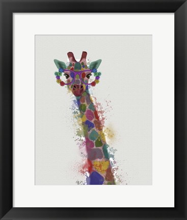 Framed Rainbow Splash Giraffe 1 Print