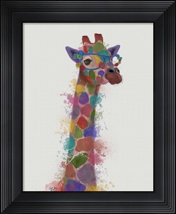 Framed Rainbow Splash Giraffe 2 Print