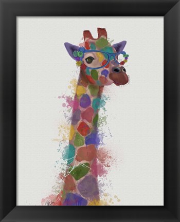 Framed Rainbow Splash Giraffe 2 Print