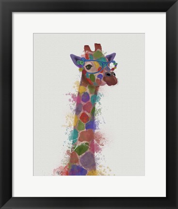 Framed Rainbow Splash Giraffe 2 Print