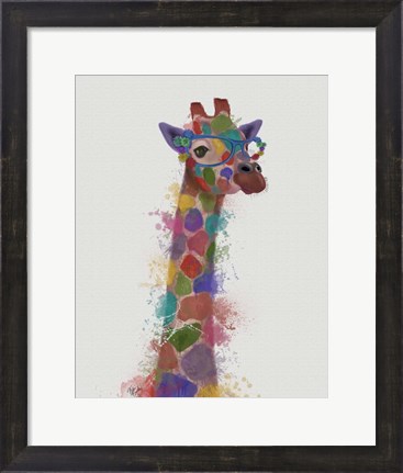 Framed Rainbow Splash Giraffe 2 Print