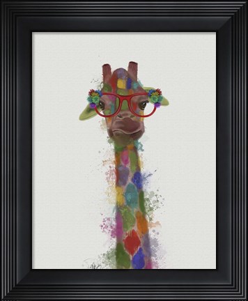 Framed Rainbow Splash Giraffe 3 Print