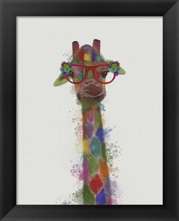 Framed Rainbow Splash Giraffe 3 Print