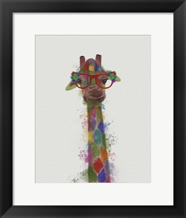 Framed Rainbow Splash Giraffe 3 Print