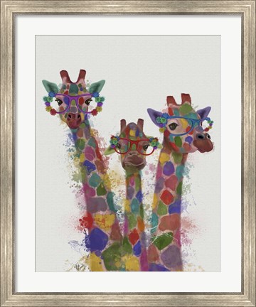 Framed Rainbow Splash Giraffe Trio Print