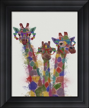 Framed Rainbow Splash Giraffe Trio Print