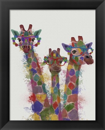 Framed Rainbow Splash Giraffe Trio Print