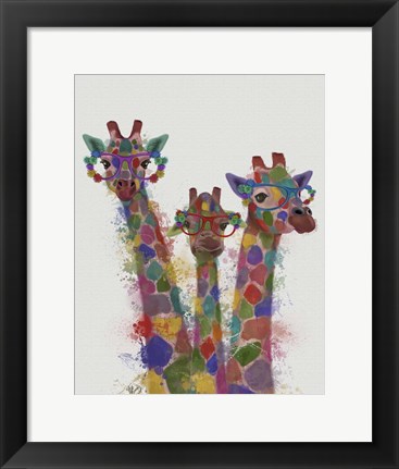 Framed Rainbow Splash Giraffe Trio Print