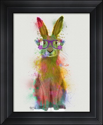 Framed Rainbow Splash Rabbit 1 Print