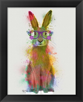 Framed Rainbow Splash Rabbit 1 Print