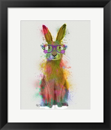 Framed Rainbow Splash Rabbit 1 Print