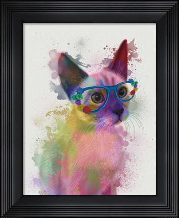 Framed Rainbow Splash Cat 2 Print