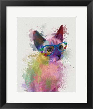 Framed Rainbow Splash Cat 2 Print