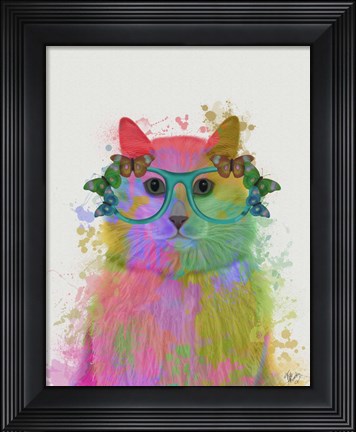 Framed Rainbow Splash Cat 3, Portrait Print