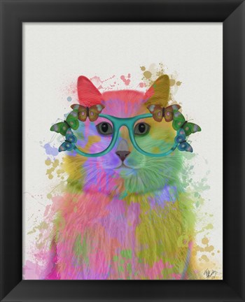 Framed Rainbow Splash Cat 3, Portrait Print