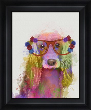 Framed Rainbow Splash Cocker Spaniel, Portrait Print
