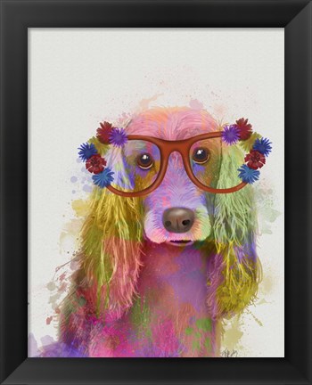 Framed Rainbow Splash Cocker Spaniel, Portrait Print